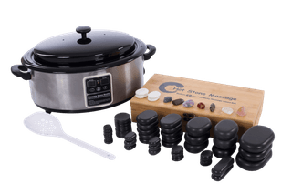 Нагреватель камней для стоун терапии Mizomed HSH6 + Набор массажных камней для стоун терапии из базальта Spastone H60TC в коробке из бамбука (60 шт.)