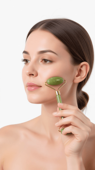 Массажный набор гуаша: роллер (ролик) и скребок для лица нефритовые Mizomed Dual Serenity (R21TC)