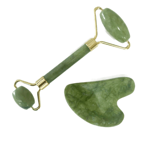 Массажный набор гуаша: роллер (ролик) и скребок для лица нефритовые Mizomed Dual Serenity (R21TC)