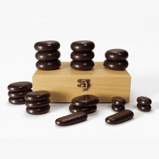 Набор массажных камней для стоун терапии из базальта Mizomed H22TC в коробке из бамбука 22 шт.