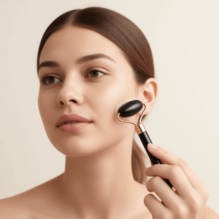 Массажный набор гуаша: 2 роллера (ролика) и скребок для лица из кварца Mizomed Trinity Harmony 3 в 1 черный