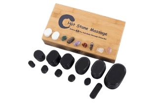 Набор массажных камней для стоун терапии из базальта Mizomed H60TC в коробке из бамбука 60 шт.
