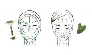 Массажный набор гуаша: роллер (ролик) и скребок для лица нефритовые Mizomed Dual Serenity (R21TC)