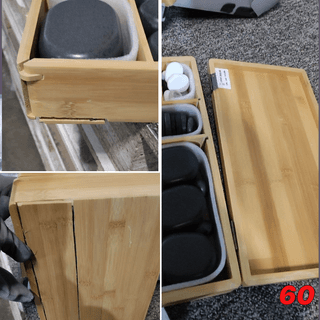 УЦЕНКА. Набор массажных камней для стоун терапии из базальта Mizomed H60TC в коробке из бамбука 60 шт.