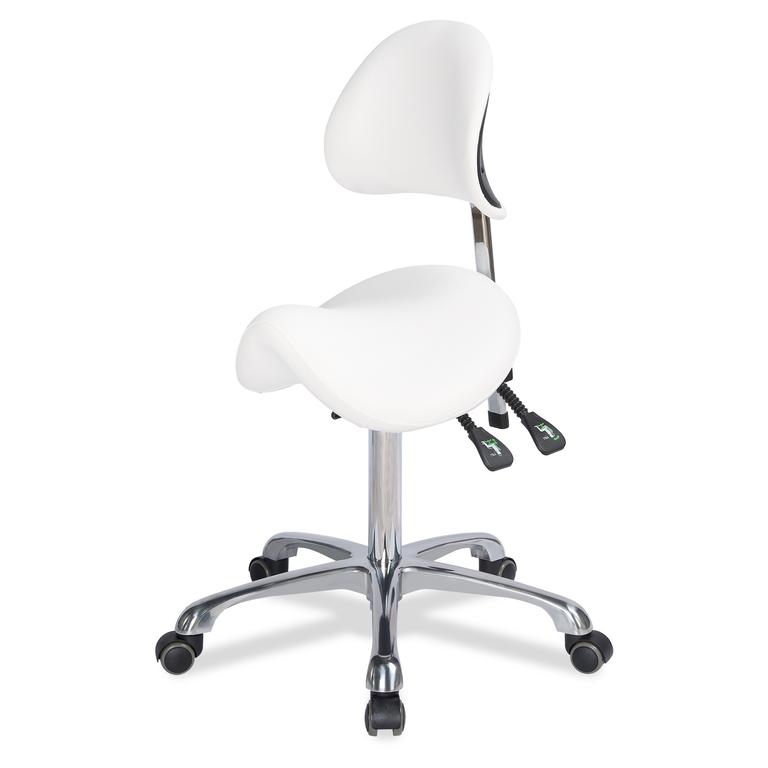 Стул-седло для мастера Mizomed MZ 1025A на колесиках, со спинкой, белый