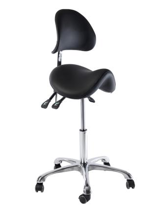 Стул-седло для мастера Mizomed MZ 1025A на колесиках, со спинкой, черный