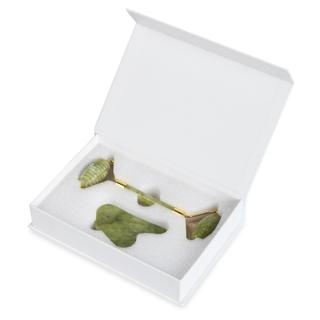 Массажный набор гуаша: роллер (ролик) и скребок для лица нефритовые Mizomed Dual Serenity R (M21TC)