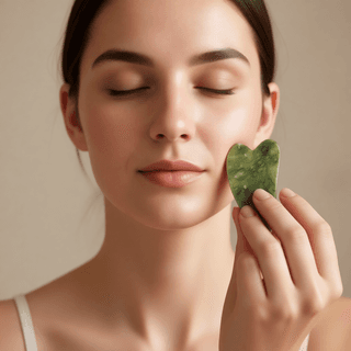 Массажный набор гуаша: 2 роллера (ролика) и скребок для лица из кварца Mizomed Trinity Harmony 3 в 1 зеленый