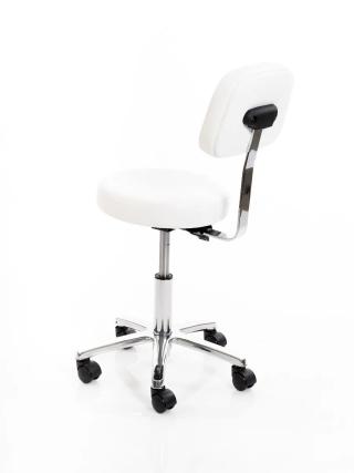 Стул мастера ПРИЗМА высокий, на колесиках, со спинкой, белый