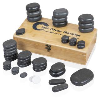 Набор массажных камней для стоун терапии из базальта Mizomed H45TC2 в коробке из бамбука 45 шт.