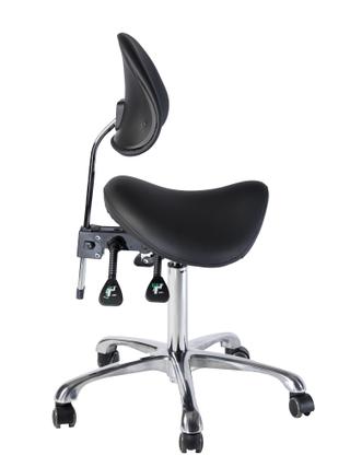 Стул-седло для мастера Mizomed MZ 1025A на колесиках, со спинкой, черный