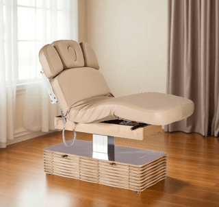 Электрический стационарный массажный стол Mizomed NESS-C Salon-Oak c электроприводом мокко бежевый