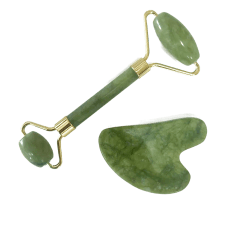 Массажный набор гуаша: роллер (ролик) и скребок для лица нефритовые Mizomed Dual Serenity (R21TC)