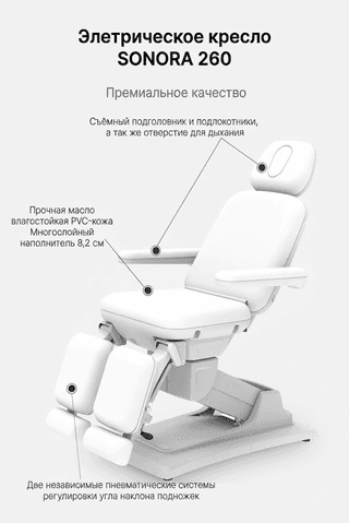 Стол массажный электрический Mizomed Sonora 260 с электроприводом, 3 мотора, белый