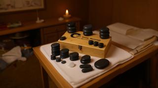 Набор массажных камней для стоун терапии из базальта Mizomed H45TC2 в коробке из бамбука 45 шт.