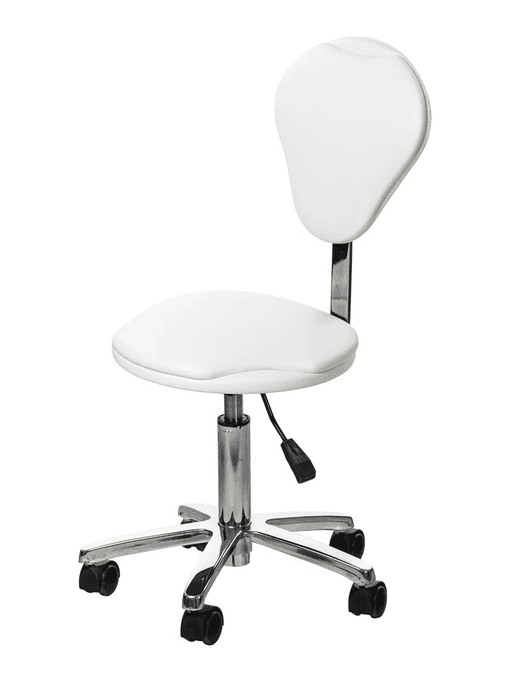 Стул мастера С-10 низкий, на колесиках, со спинкой, белый, хром