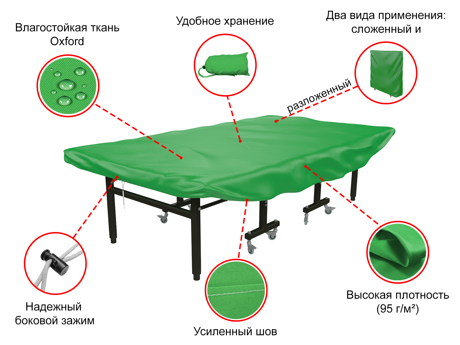 Чехол универсальный для теннисного стола UNIX Line (green) - 3 