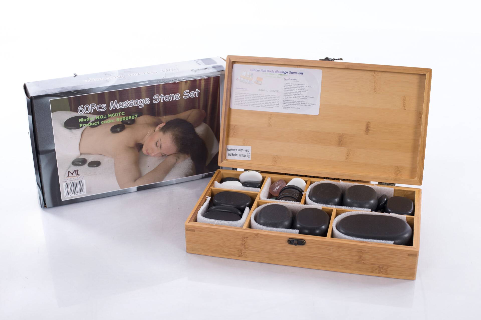 Нагреватель для камней HSH6+Набор массажных камней из базальта в коробке из бамбука (60шт.) H60TC