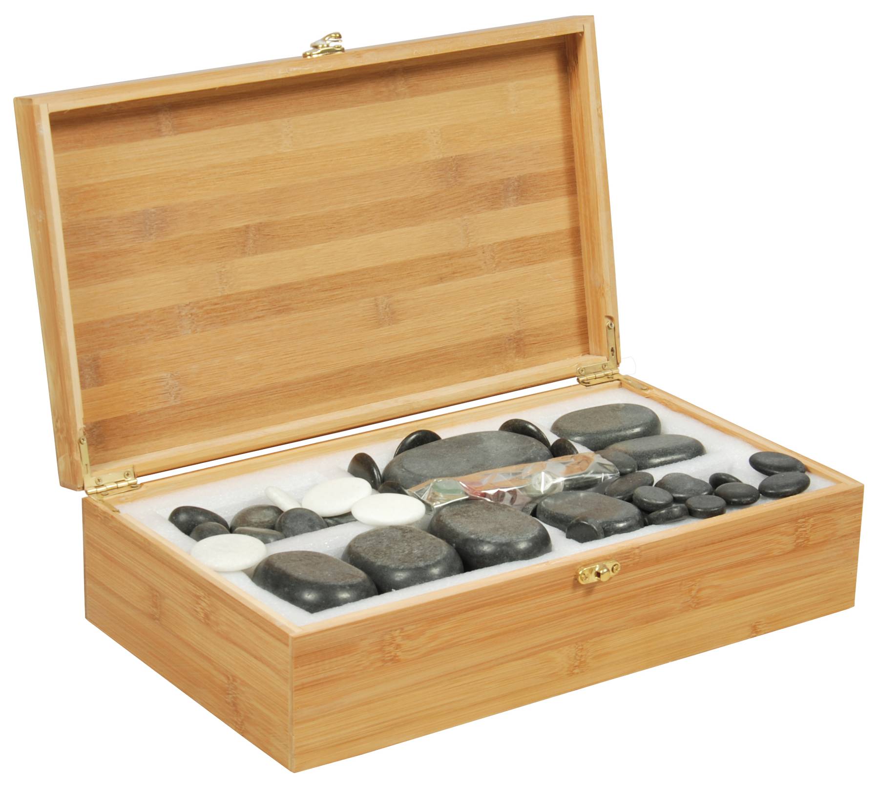 Набор массажных камней из базальта в коробке из бамбука (60 шт.) - 1 