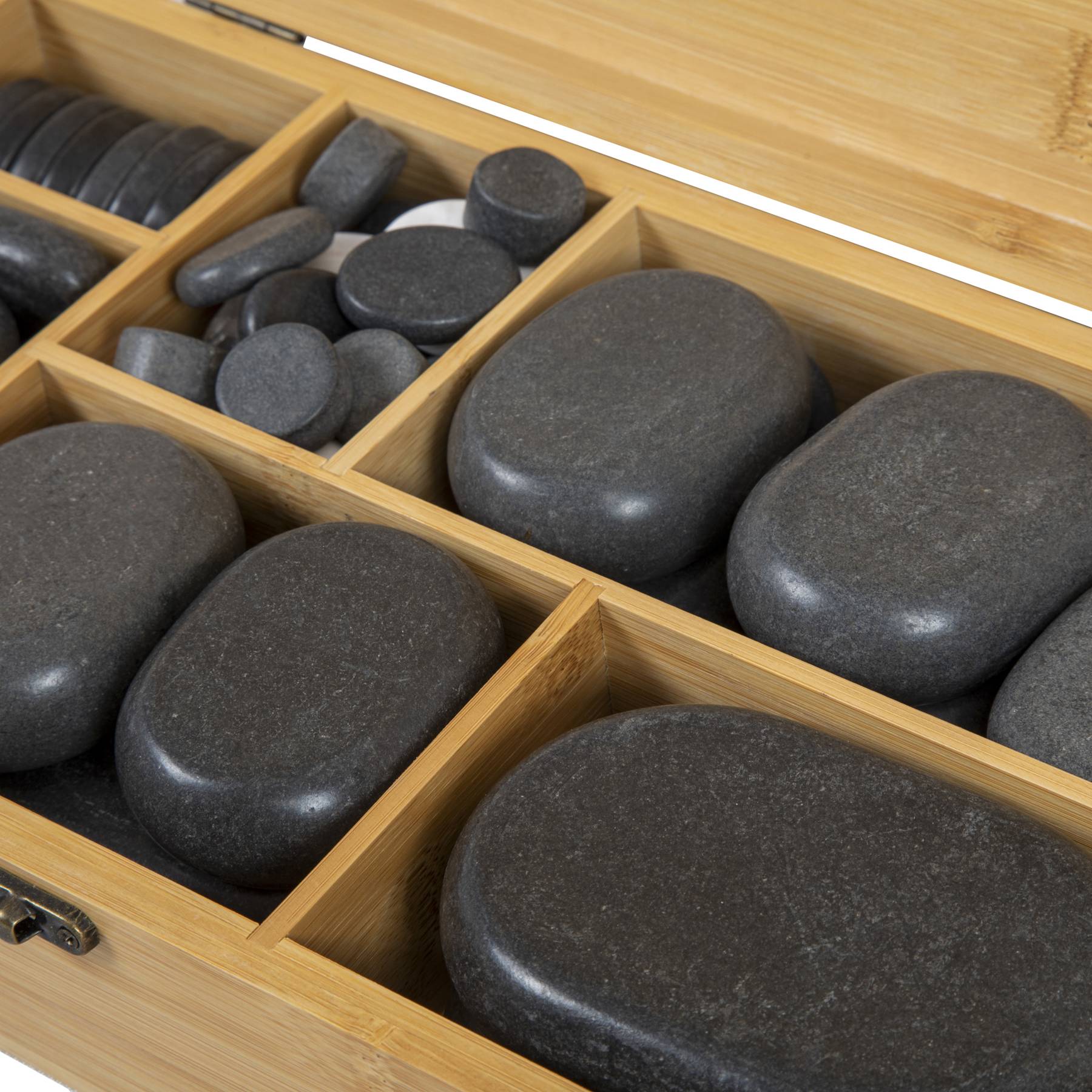 Набор массажных камней из базальта в коробке из бамбука (60шт.) H60TC - 4 