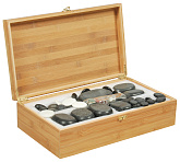 Набор массажных камней из базальта в коробке из бамбука (60 шт.)